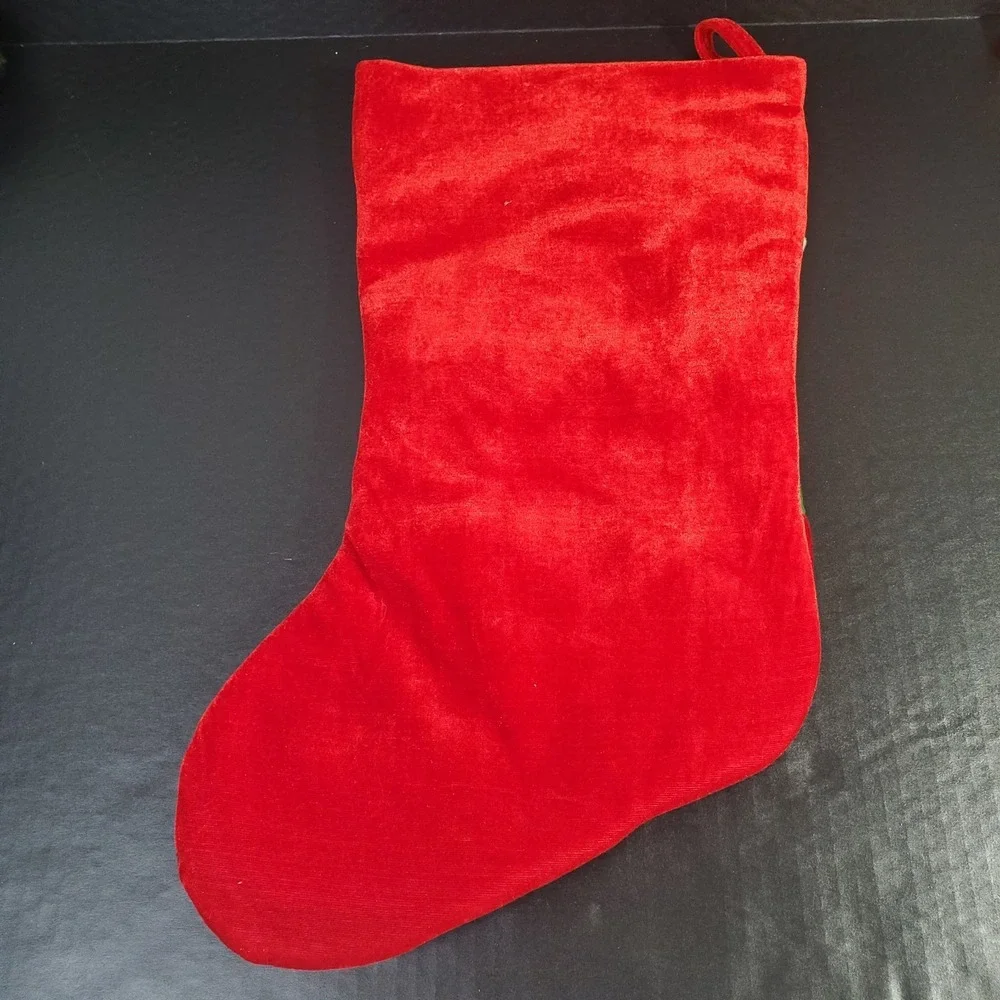 HO HO HO‎ Velour Plush Christmas Stocking Applique Santa Hanging Mittens 19